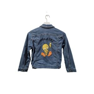 Looney Tunes Tweety Bird Denim Jacket Kids Large 10/12 Blue Jean Trucker Coat